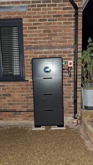 DX Energy all-in-one home battery installed outdoors at a house in Ramsgate, Kent